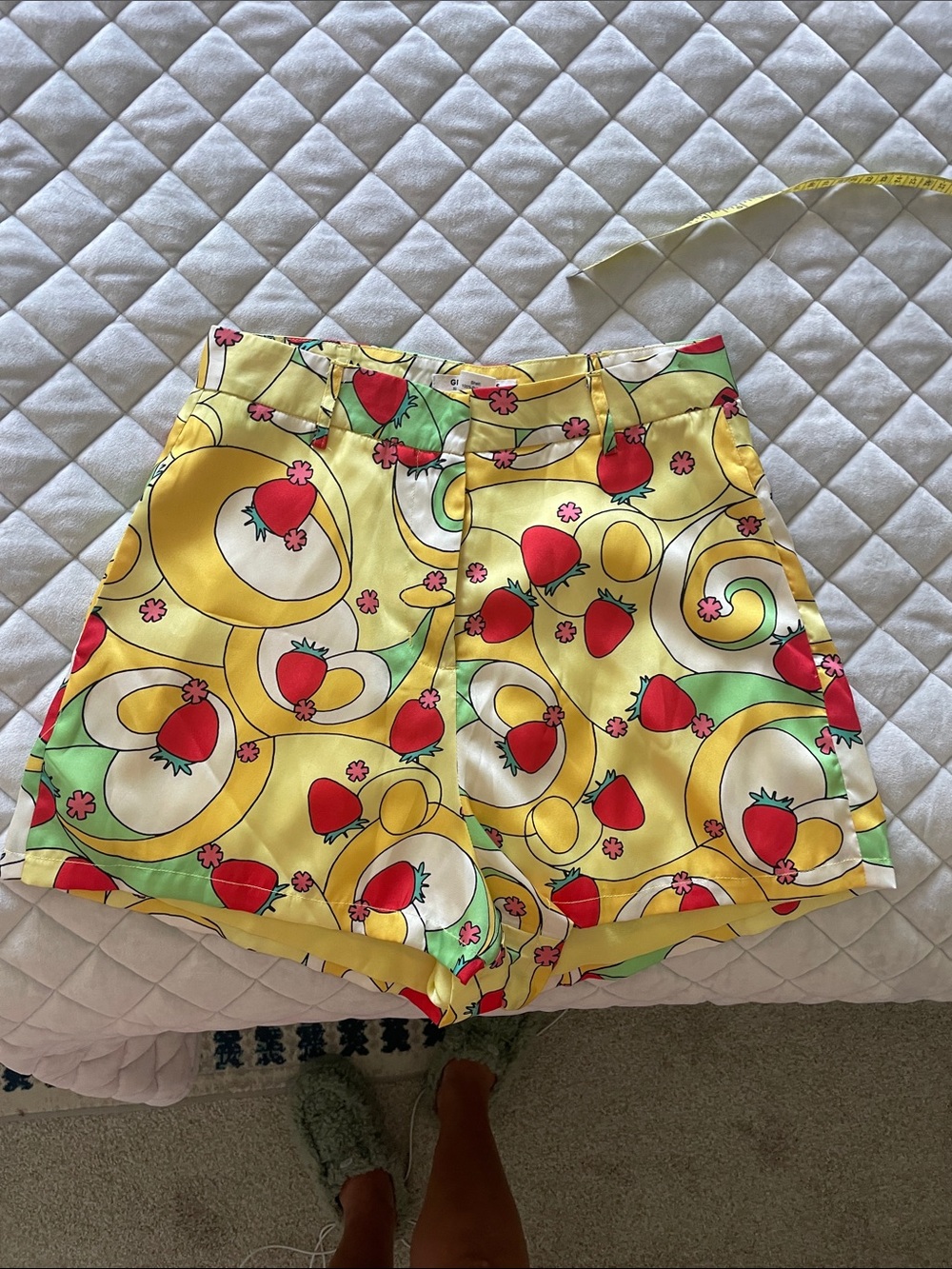 Yellow Strawberry Print High-Waist Women’s Shorts